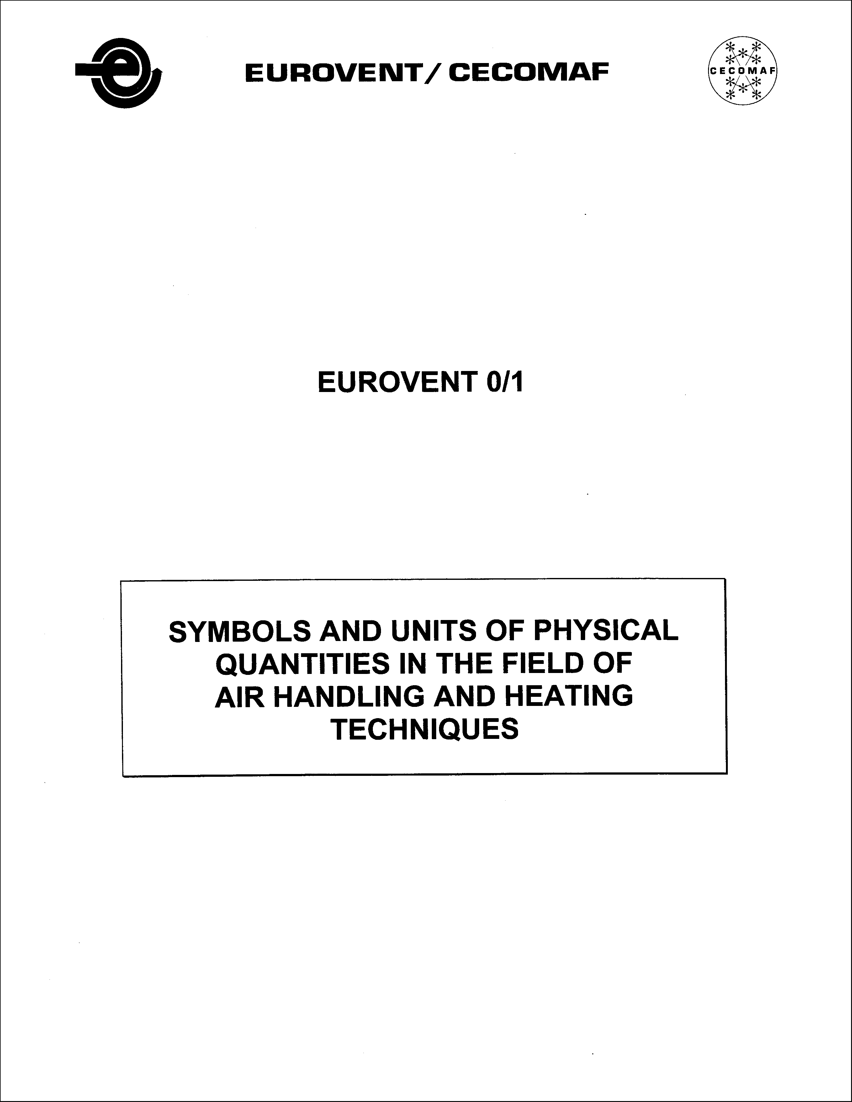 1983 - Symbols and units of physical quantities in the field of air handling and heating techniques