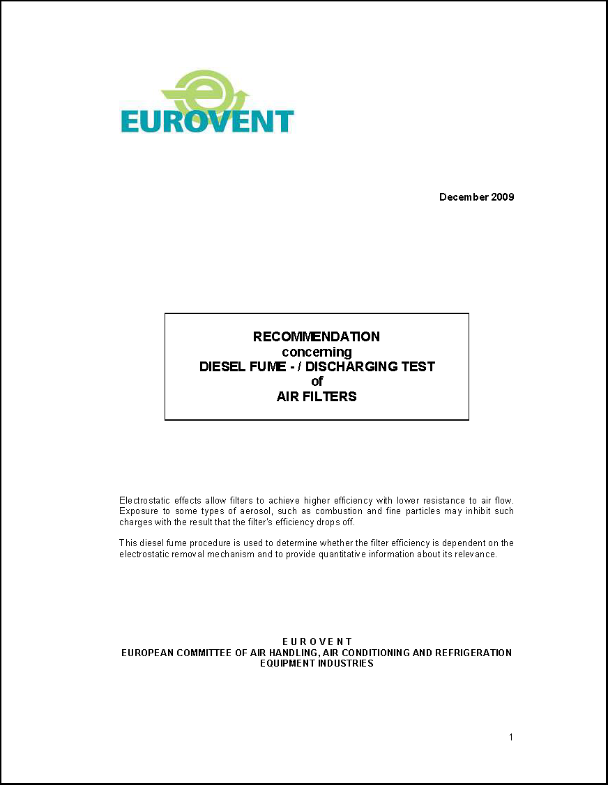 2009 - Recommendation concerning Diesel Fume: Discharging Test of Air Filters