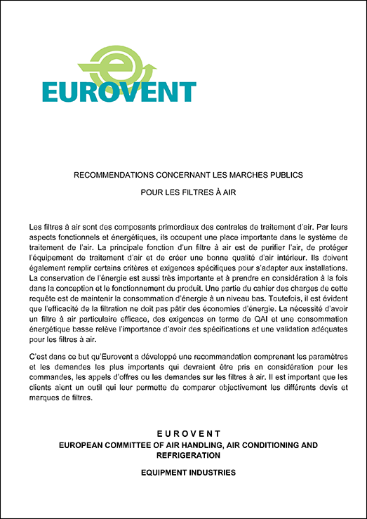 Eurovent 4/19 - 2012: Recommendations concernant les marches publics  Pour les filtres à air -  Première Édition