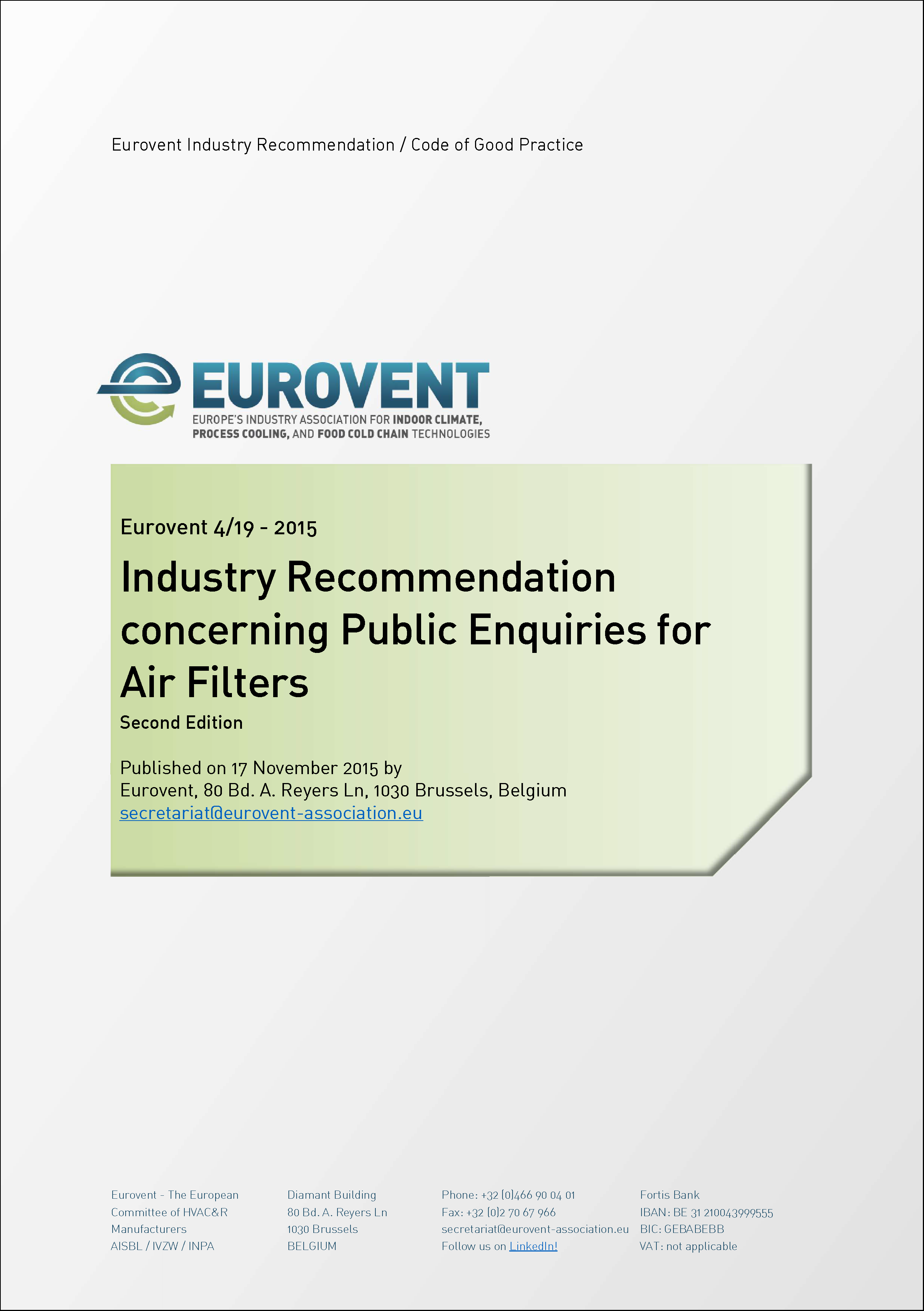 2015 - Updated Industry Recommendation concerning Public Enquiries for Air Filters