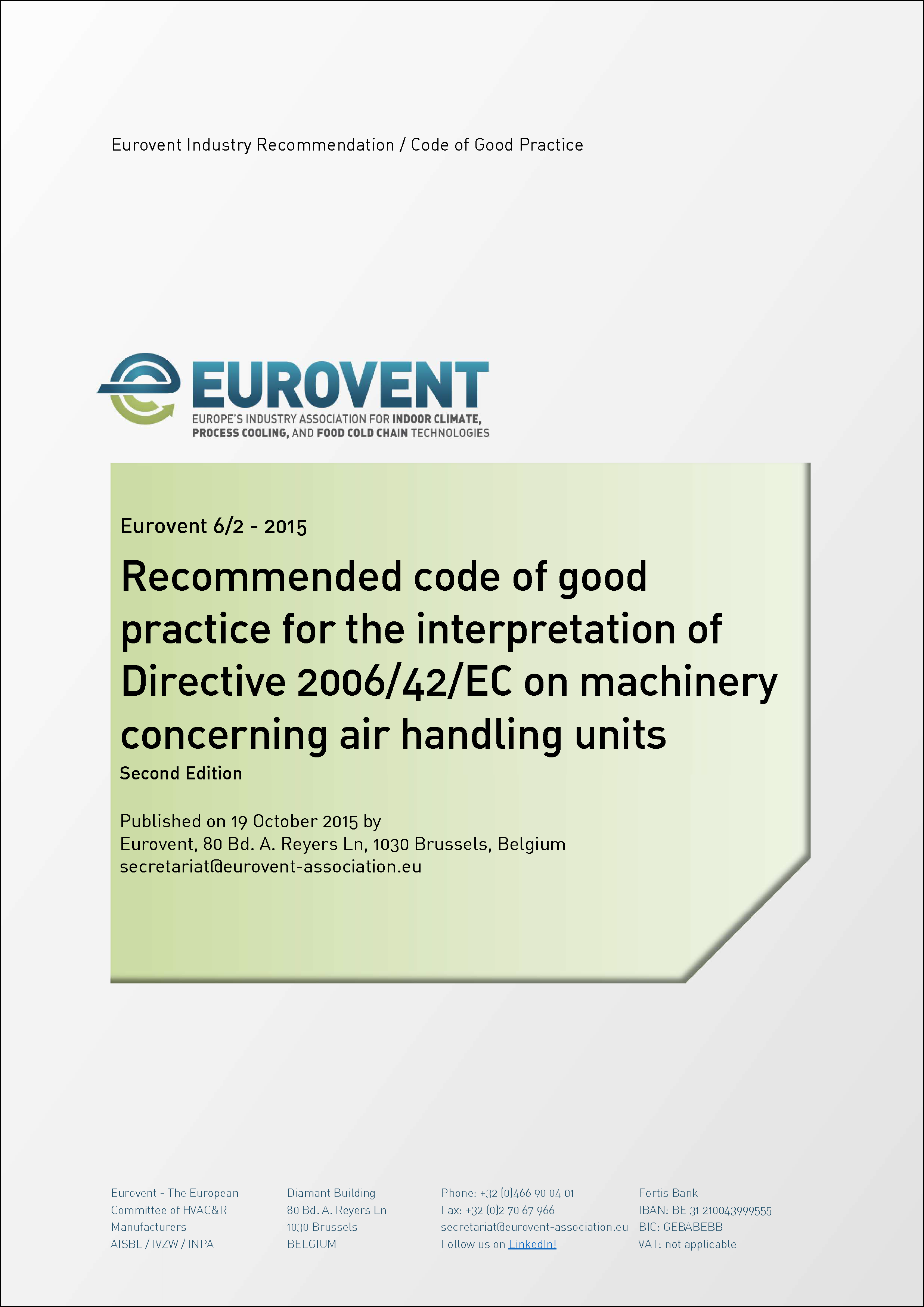 2015 - Recommended code of good practice for the interpretation of Directive 2006/42/EC on machinery concerning air handling units