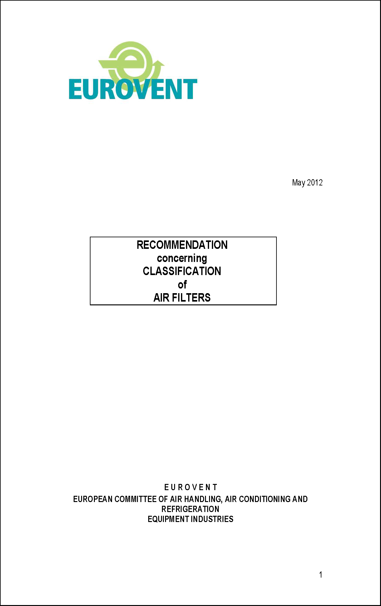 2012 - Recommendation concerning classification of air filters