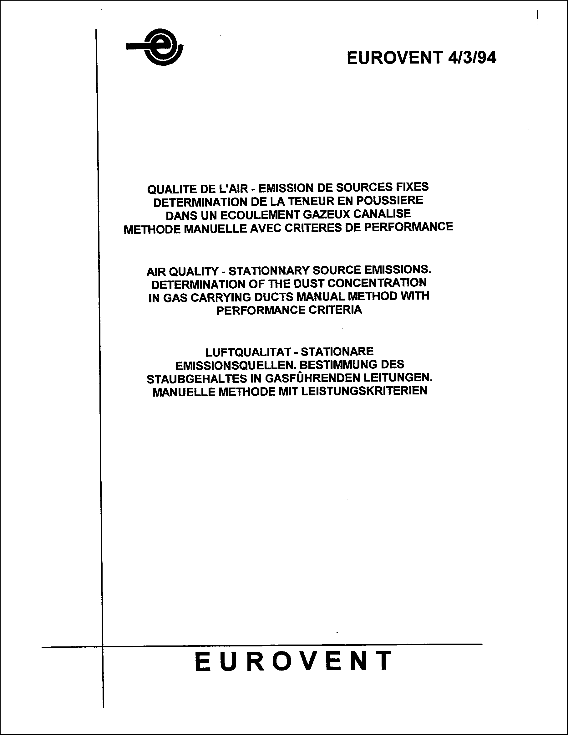 1994 - Determination of the dust concentration in gas carrying ducts