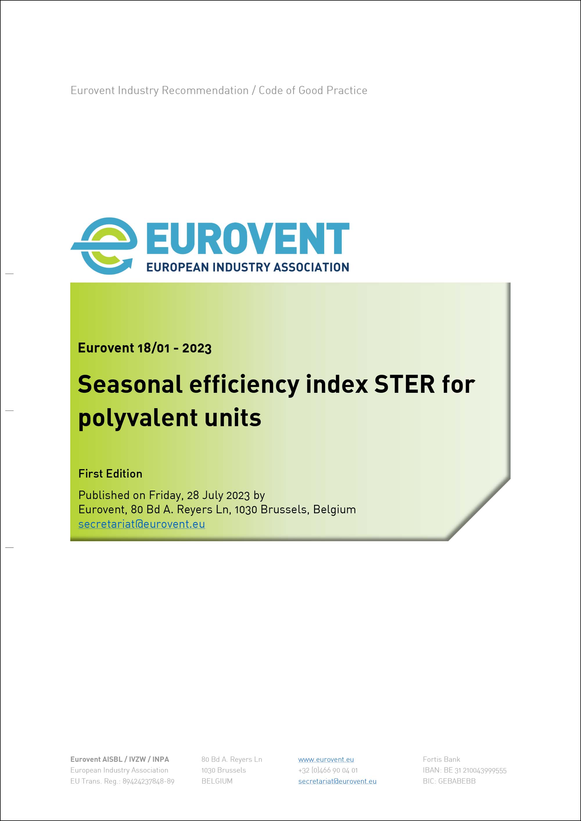 Eurovent REC 18-01 - Seasonal efficiency index STER for polyvalent units