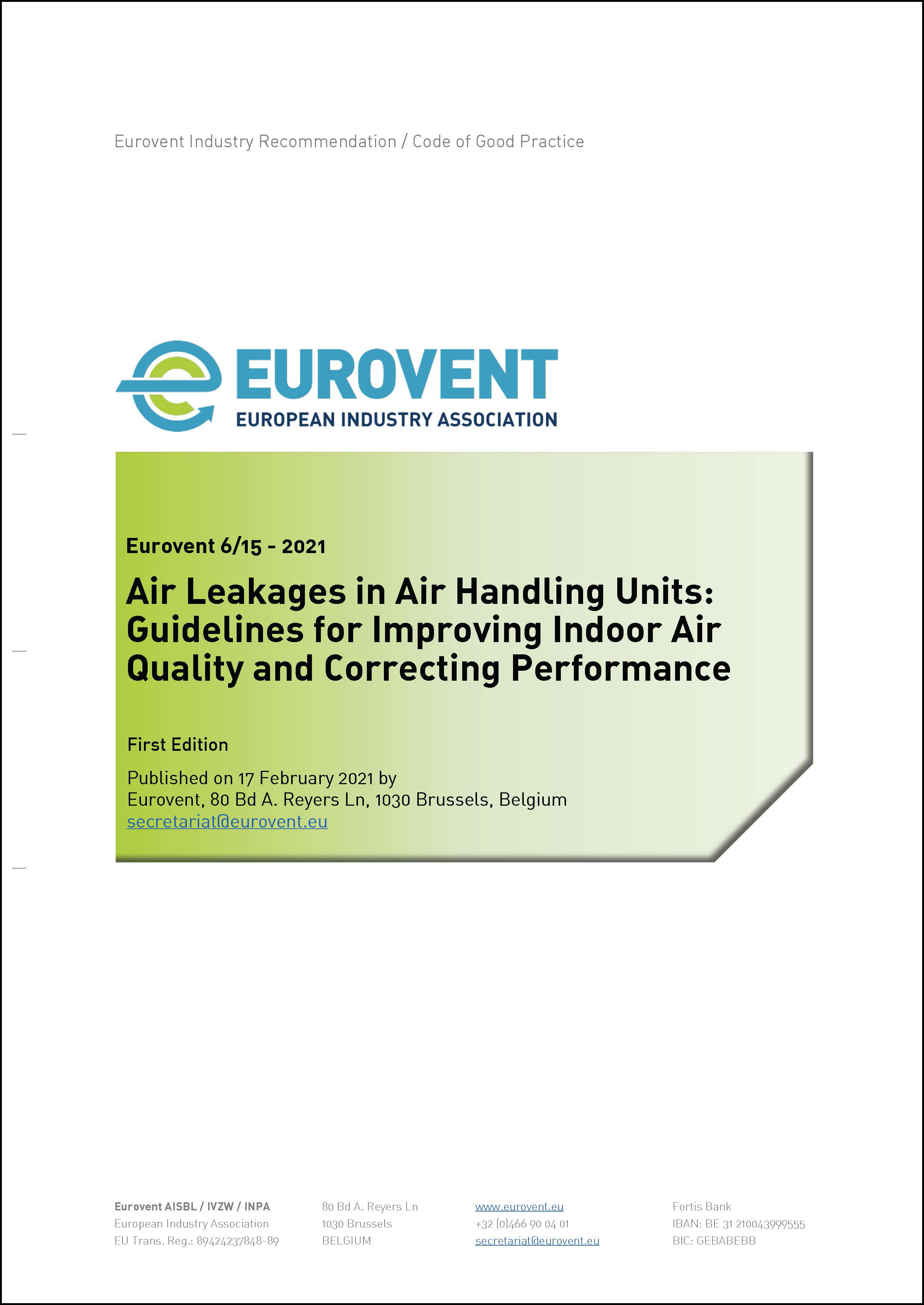 Eurovent 6/15 - 2021: Air Leakages in Air Handling Units - First Edition