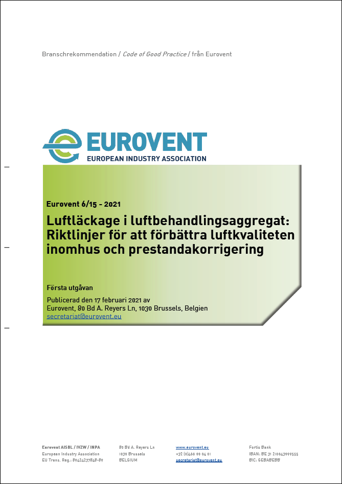 Eurovent 6/15 - 2021: Luftläckage i luftbehandlingsaggregat - Första utgåvan